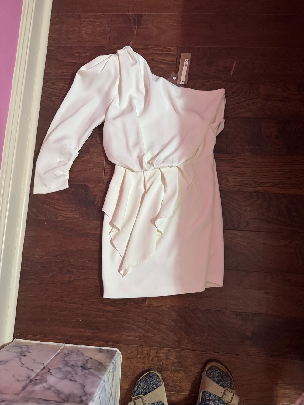 DO+BE One-Shoulder Ruffle Mini Dress in Cream